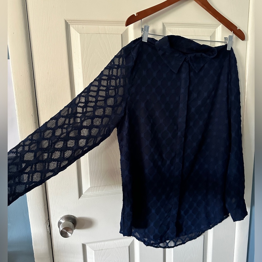 Royal Blue Button Down with Sheer Sleeves - Large